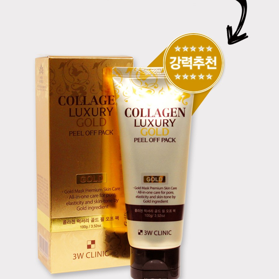 3W Clinic Collagen & Luxury Gold Peel-Off упаковка с коллагеном и роскошным золотом, 100 г, 1ea, 1ea