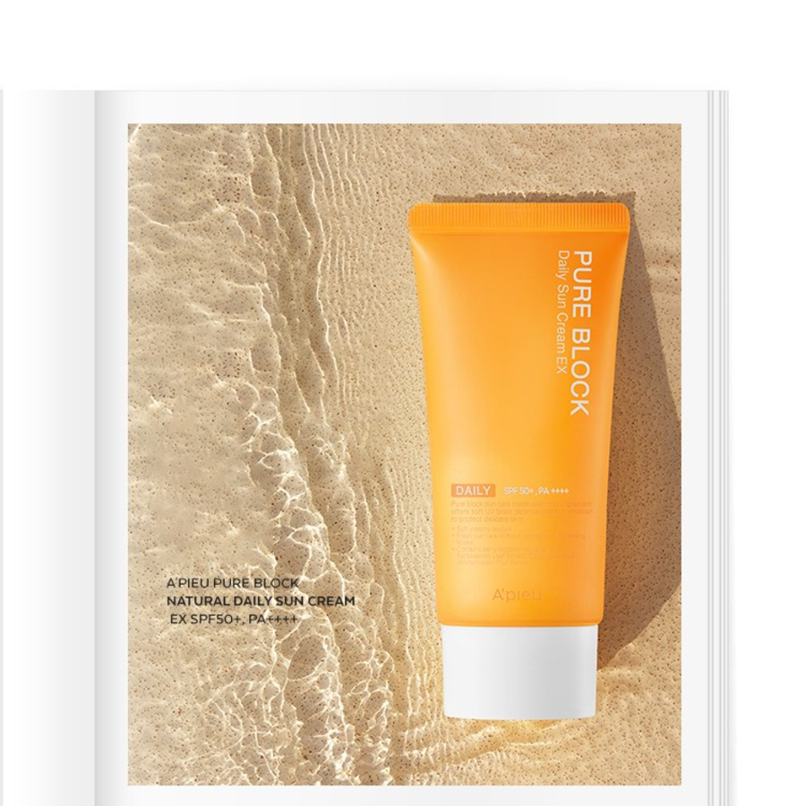 Apieu Pure Block Натуральный ежедневный солнцезащитный крем EX SPF50 PA++++, 100 мл, 1 шт. (скидка-43%)