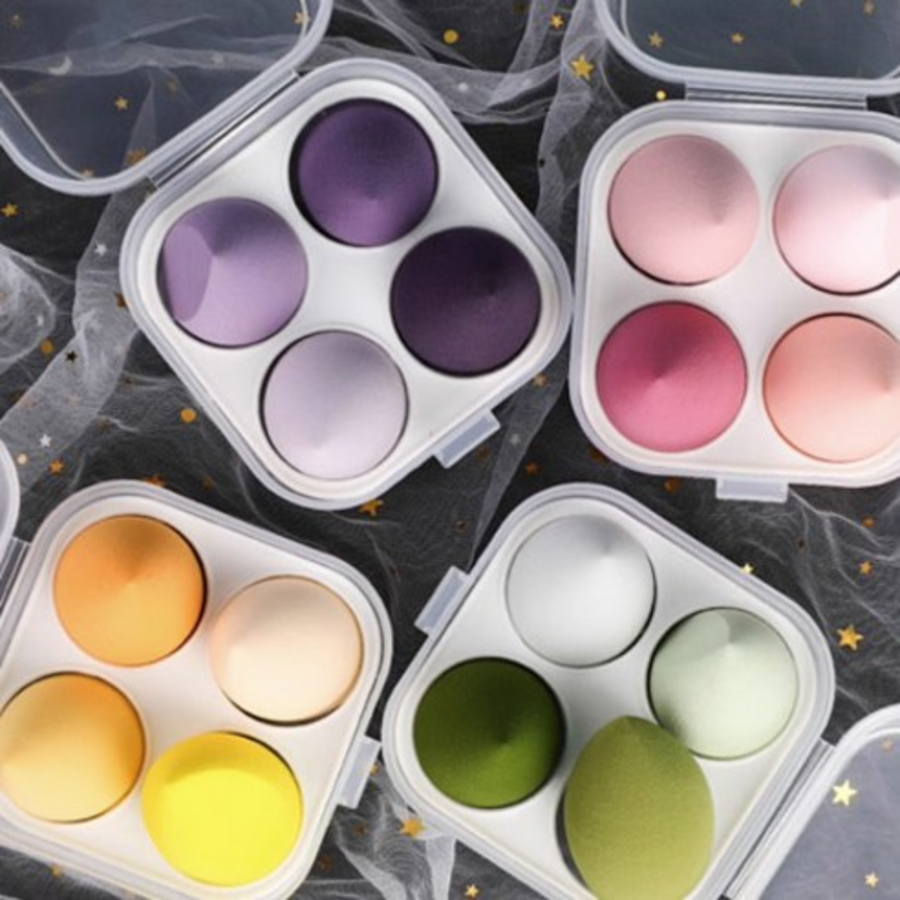 Спонж для макияжа Titan Beauty Water drop Egg Puff, 4 шт. + набор футляров, Зеленая, 1 комплект (скидка -12%)