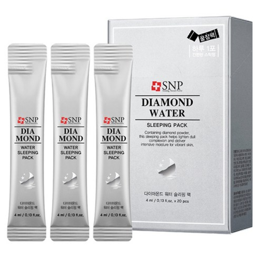 SNP Diamond Water Sleeping Pack Stick – это увлажняющая ночная маска для лица в удобном стик-формате объемом 4 мл (20 штук)