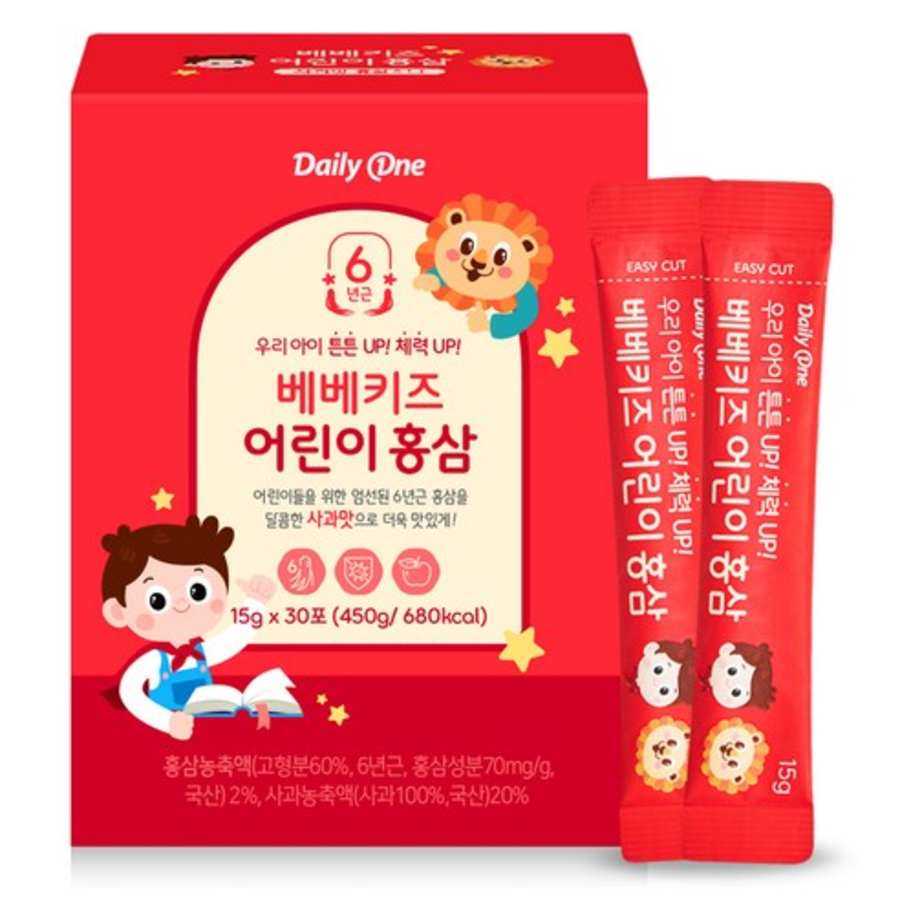 Daily One Bebe Kids Red Ginseng – добавка с красным женьшенем для детей, 30 пакетиков