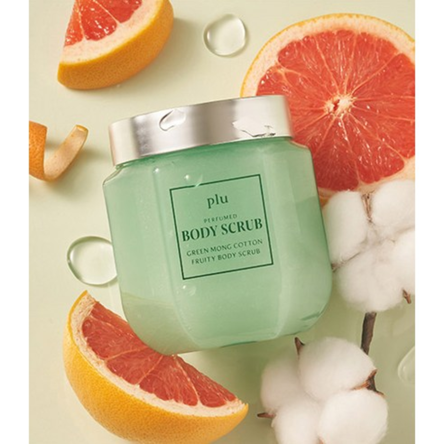 Plu Fruity Perfumed Sugar Body Scrub Green Mocco Cotton – скраб для тела с ароматом зелёного мускуса и хлопка, 500 г