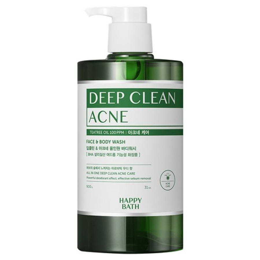 Happy Bath Deep Clean Tea Tree Acne Care All-in-One Body Wash Woody Herb Scent – очищающее средство для тела с чайным деревом и уходом от акне, 500 мл