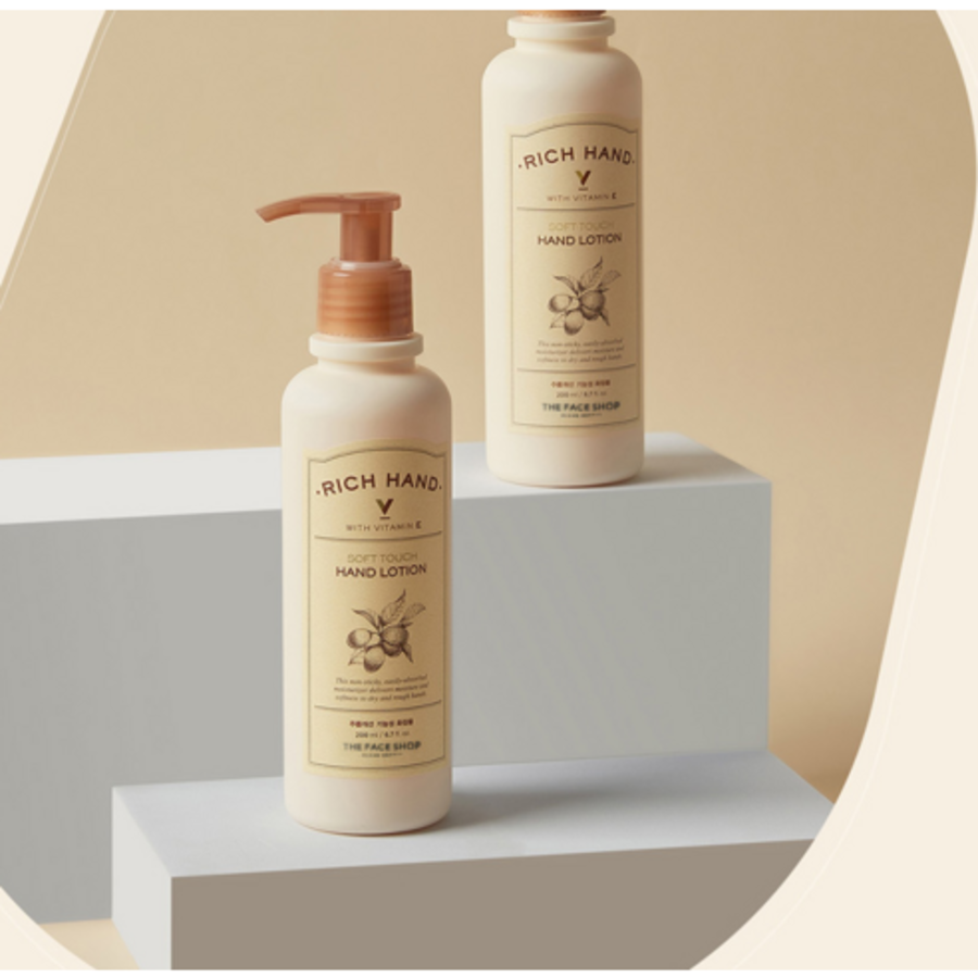 THE FACE SHOP Rich Hand V Soft Touch Hand Lotion – питательный лосьон для рук с эффектом "мягкого касания", 200 мл