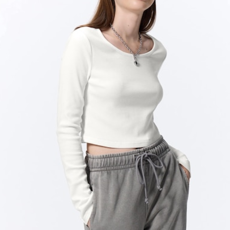 UNIQLO GU – удлинённая футболка Ribbed Crop T-Shirt (длинный рукав)
