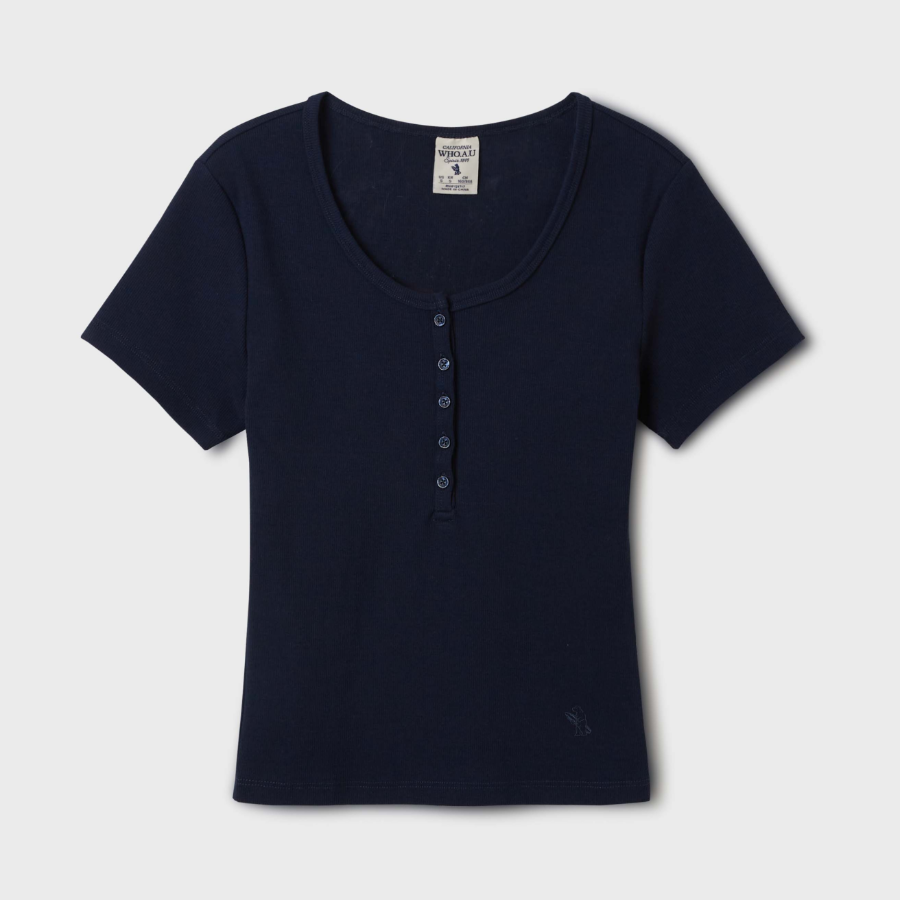 WHO.A.U – футболка Ribbed Henry Neck T-Shirt