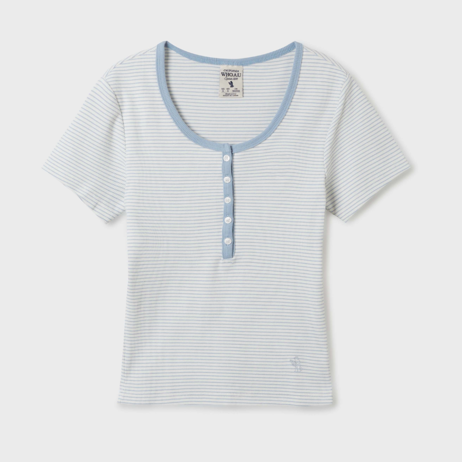 WHO.A.U – футболка Ribbed Henry Neck T-Shirt