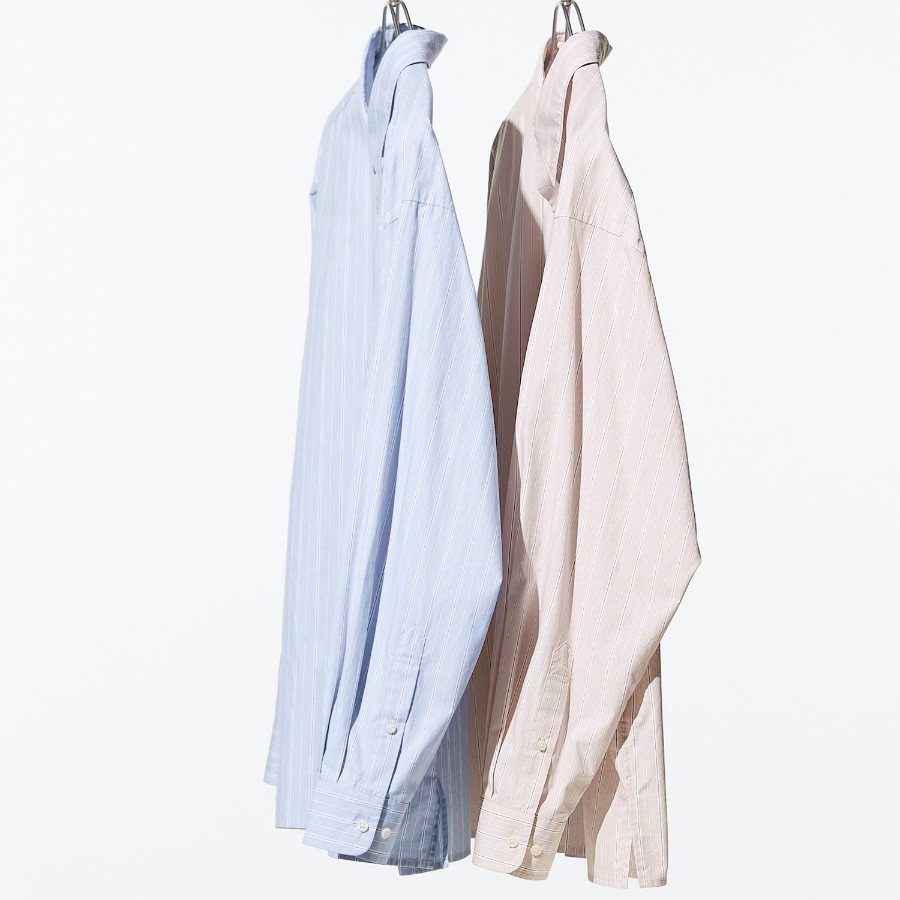 UNIQLO Broadcloth Oversized Shirt (Long Sleeve, Stripe B)