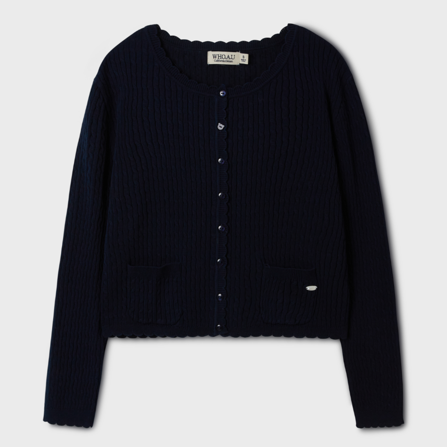 WHO.A.U— кардиган HighGauge Cotton Cable Scallop Cardigan