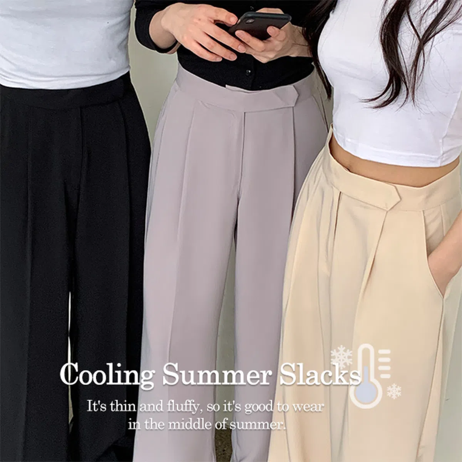 CHAHYU High-Waist Pintuck Wide Slacks