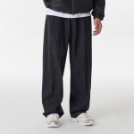 Linen-Like One-Tuck Wide Banding Denim Pants [Raw Black]