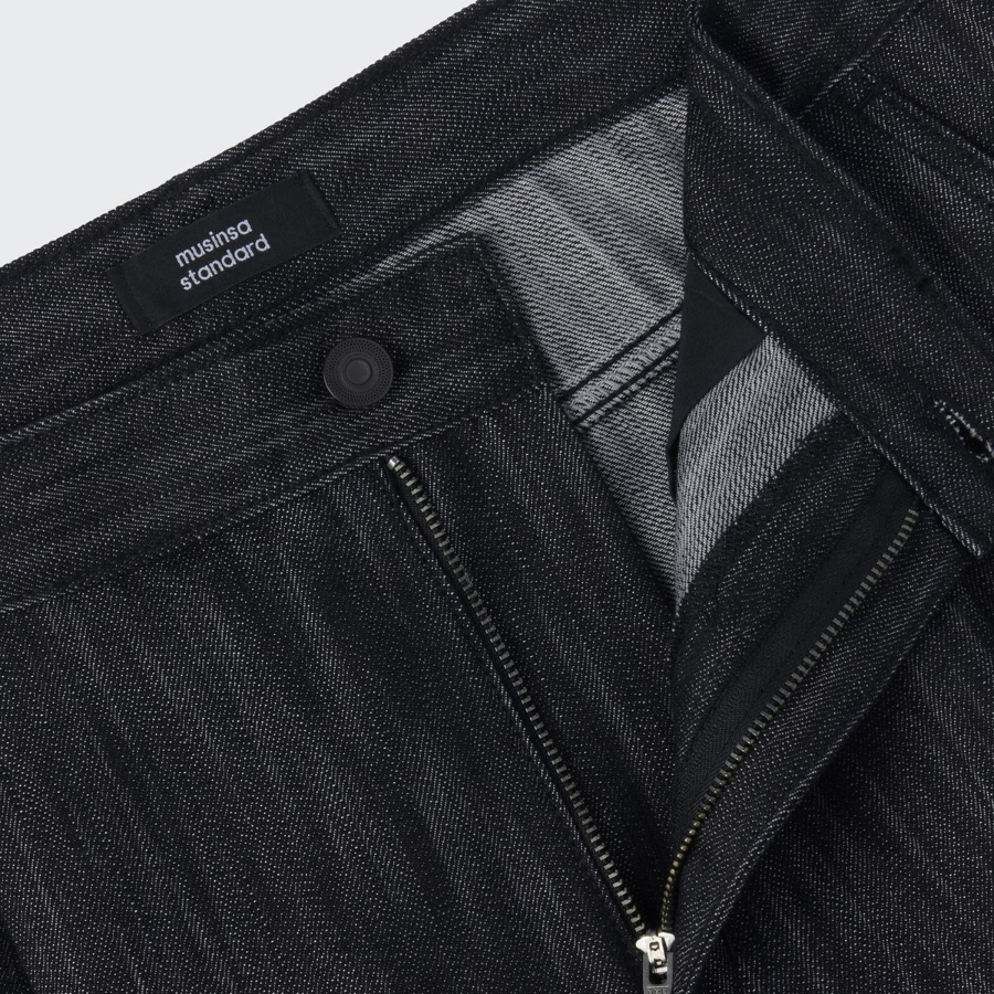 Vertical Slub Semi Balloon Denim Pants [Black]