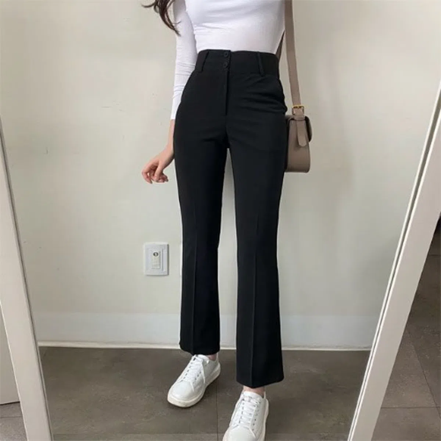 Two-Button High-Waist Stretch Slim Slacks