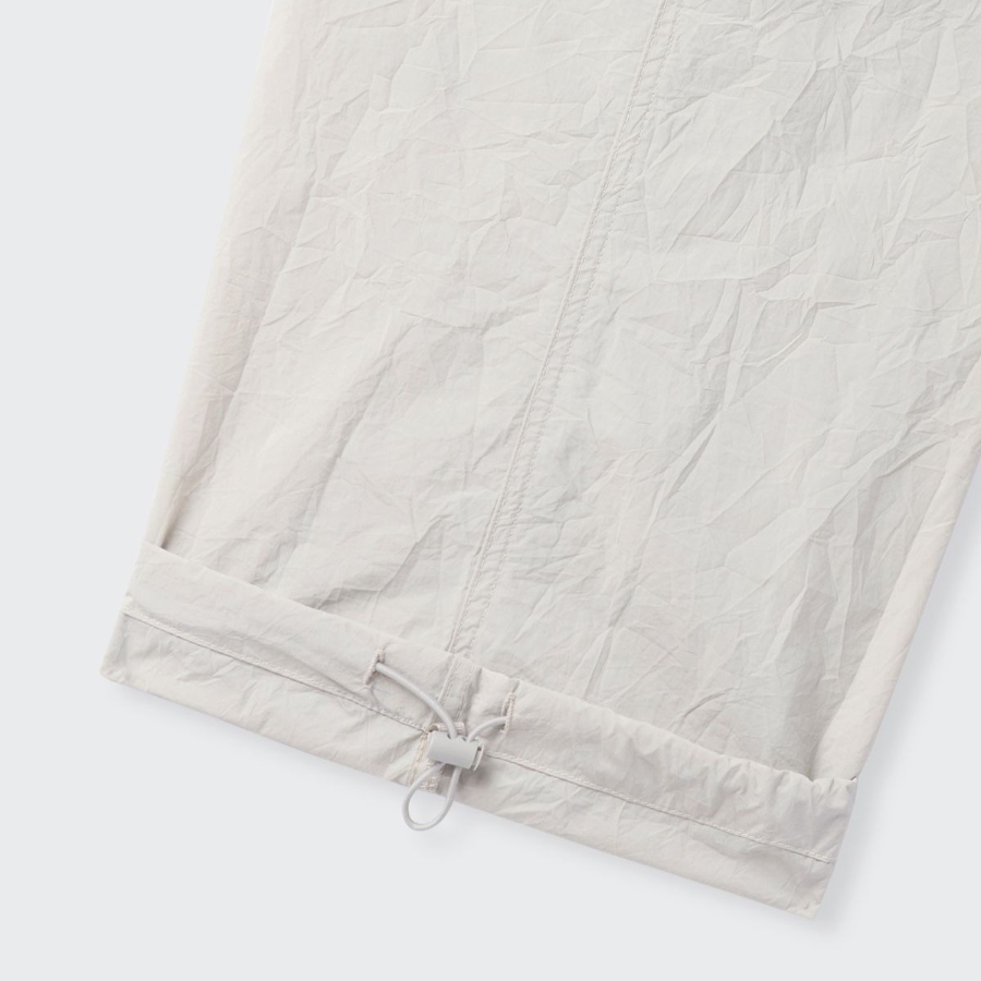 Nylon Crease One-Tuck Wide Banding Pants [Dusty Cream]