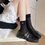 Женские летние носки с вышивкой "Like Ribbon"  от SooM — стиль в каждой детали (черный,белый,серый,бежевый)