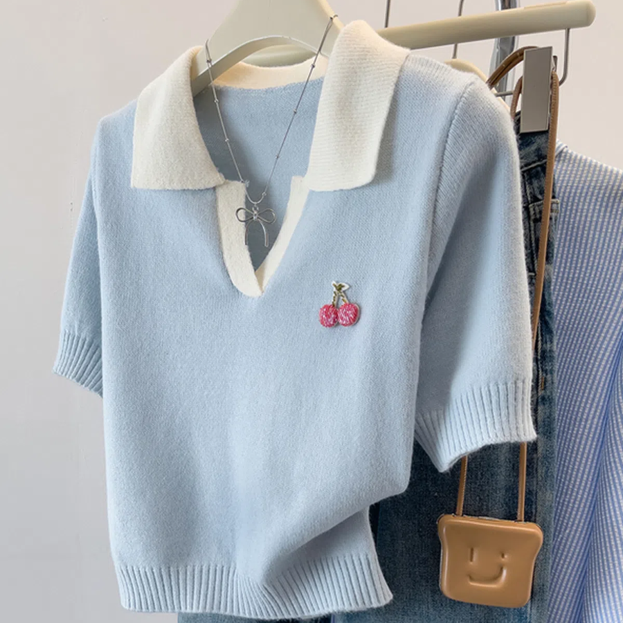 Berrish – Collar Short Sleeve Knit