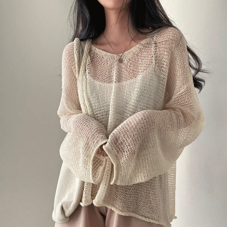 ROUND PUNCHING – Oversized See-Through Mesh Knit Tee