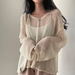 ROUND PUNCHING – Oversized See-Through Mesh Knit Tee