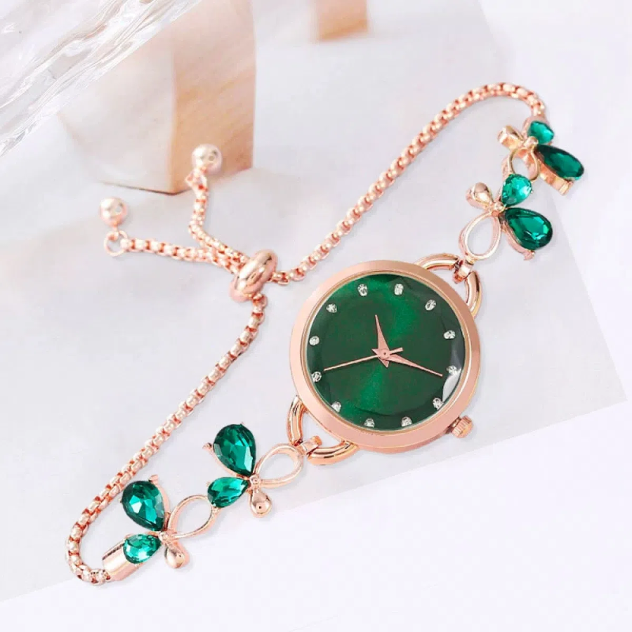 Slide Women’s Analog Watch (Green) — женские аналоговые наручные часы с зелёным циферблатом и элегантным металлическим браслетом