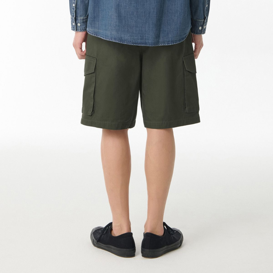 Cotton Herringbone Cargo Shorts [Khaki]