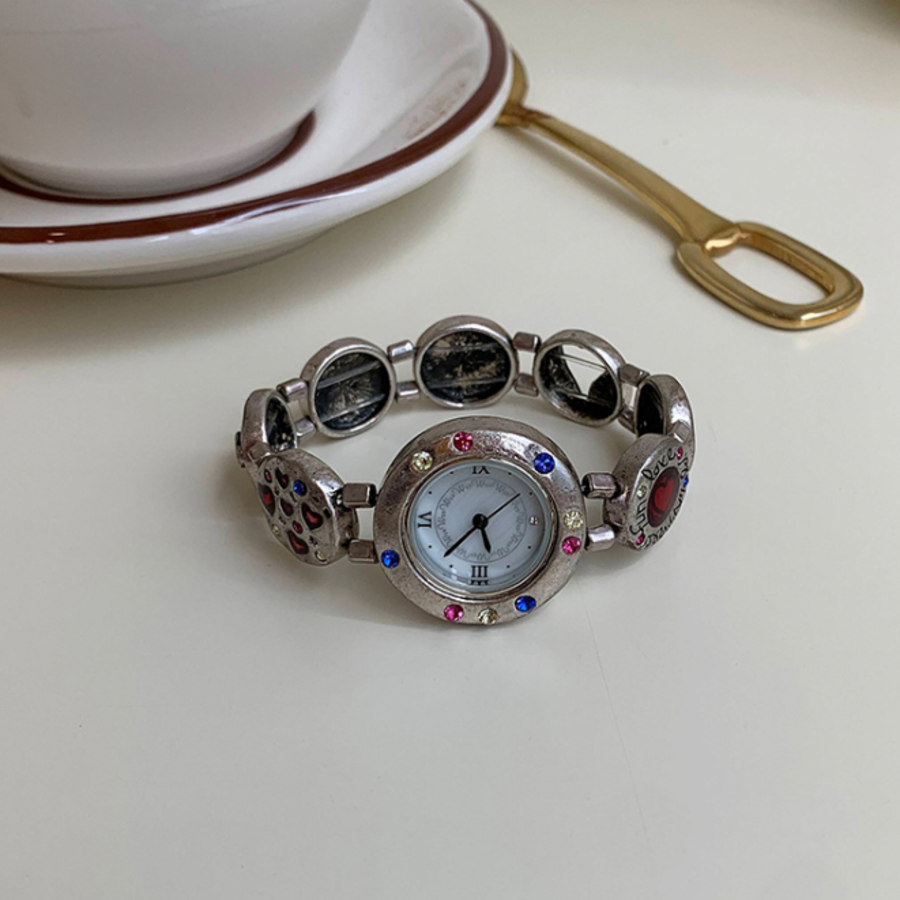 Vintage Antique Bold Cubic Metal Women’s Bracelet Watch — винтажные женские наручные часы с ярким дизайном, украшенные крупными кристаллами