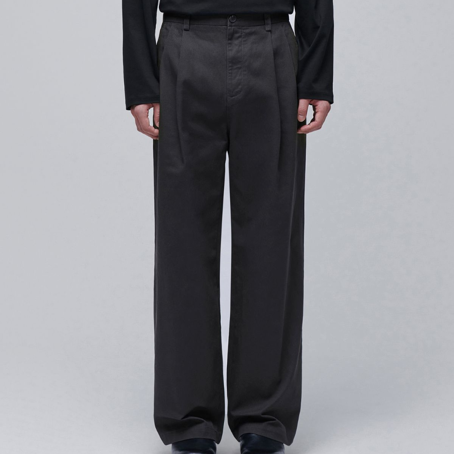 Two Tuck Wide Chino Pants [Dark Gray]