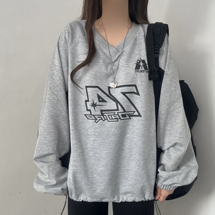 Windbreaker V-Neck String Contrast Sweatshirt