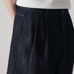 Linen Like Two-Tuck Wide Denim Shorts [Deep Indigo]