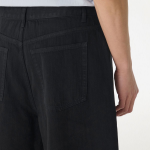 Linen Like Two-Tuck Wide Denim Shorts [Black]