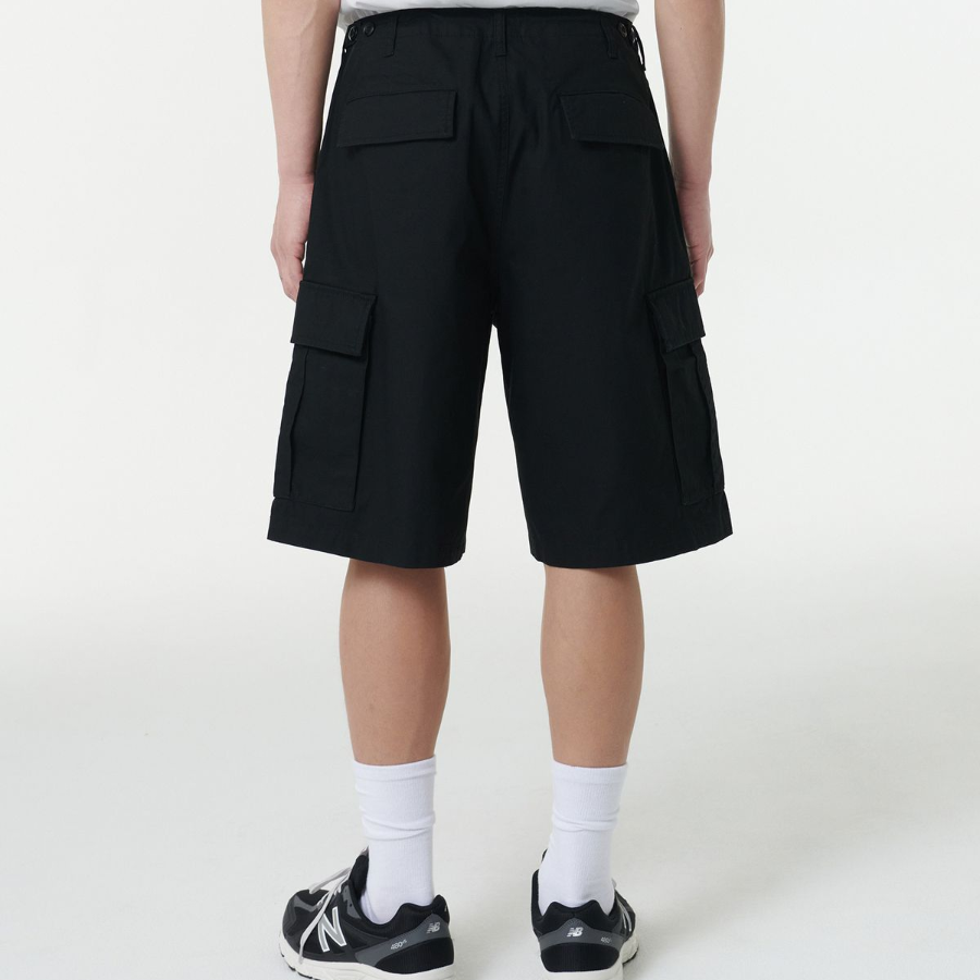 Cotton Wide Cargo Shorts [Black]