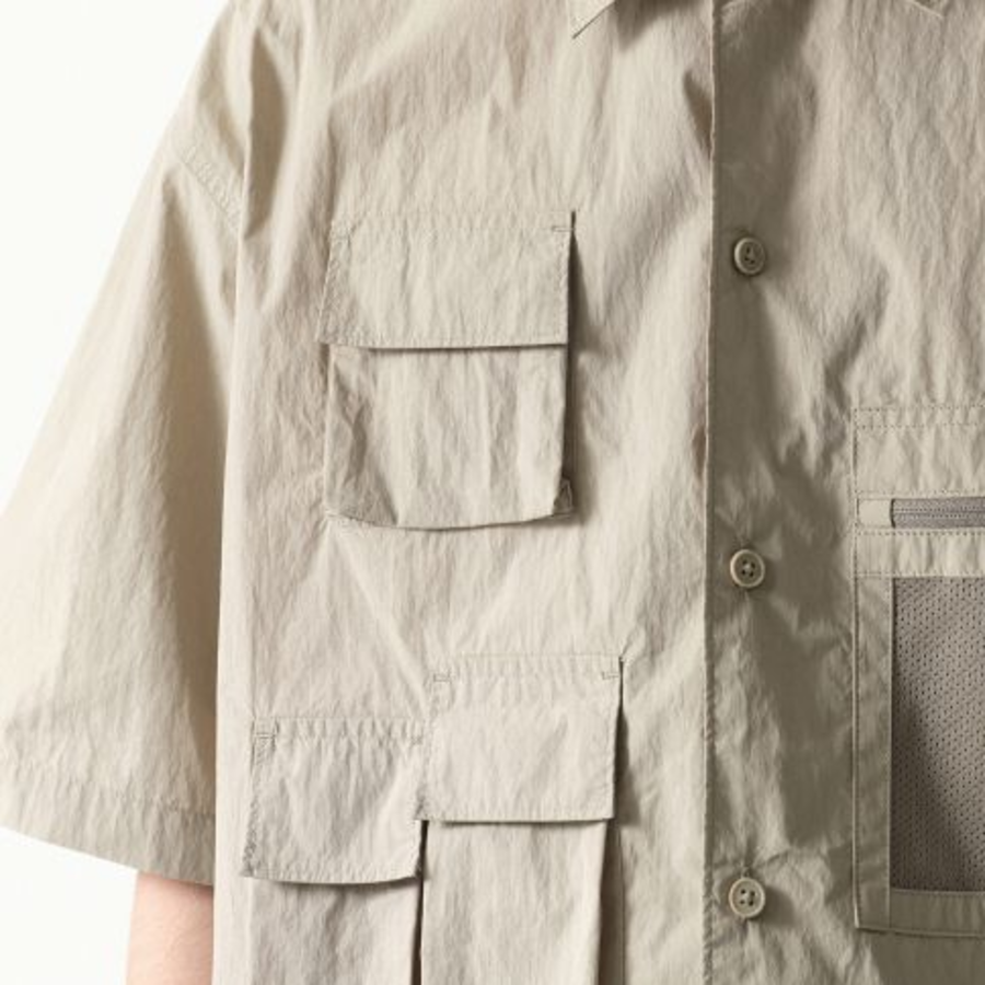 City Leisure CN Oversized Multi-Pocket Short Sleeve Shirt (Beige)