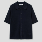Kanghyun Half-Milano Collar Short-Sleeve Cardigan [Navy]
