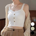 Daily Button Crop Tank with Built-In Bra