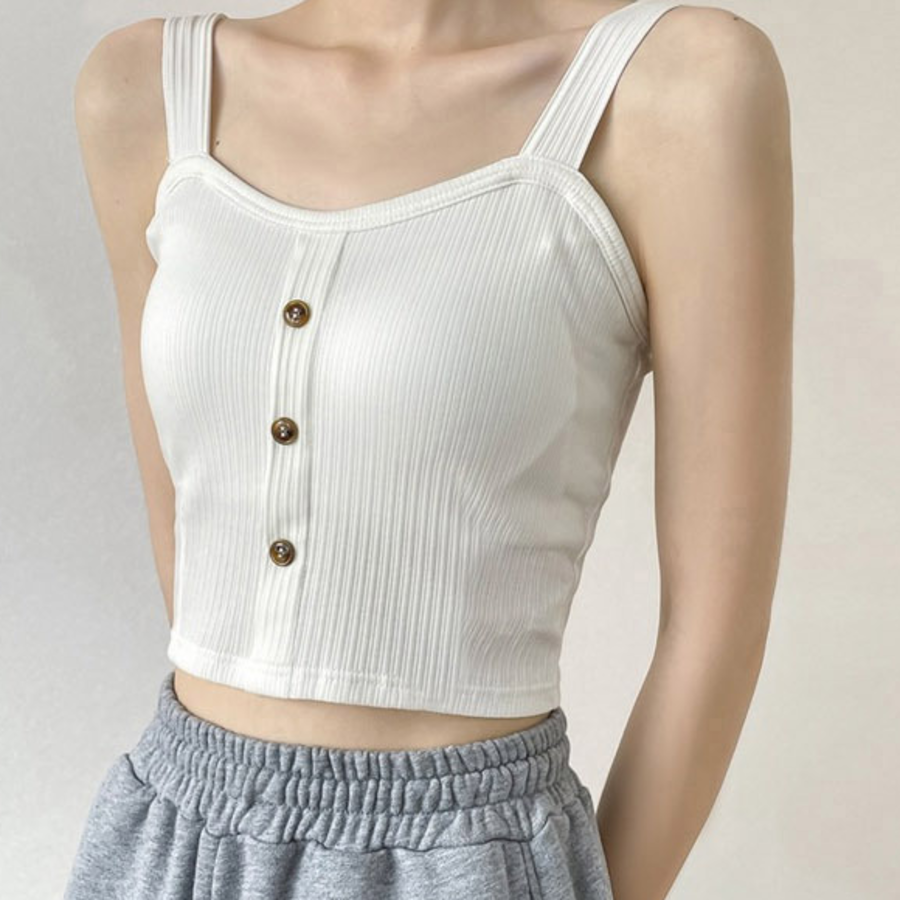 Daily Button Crop Tank with Built-In Bra