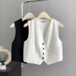 Classic V-Neck Button Crop Vest