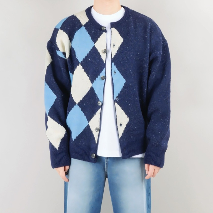 Argyle Pattern Knit Cardigan