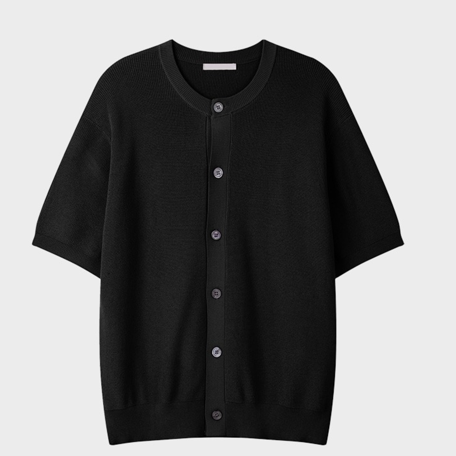 Washable Hacci Round Neck Short-Sleeve Knit Cardigan