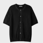 Washable Hacci Round Neck Short-Sleeve Knit Cardigan