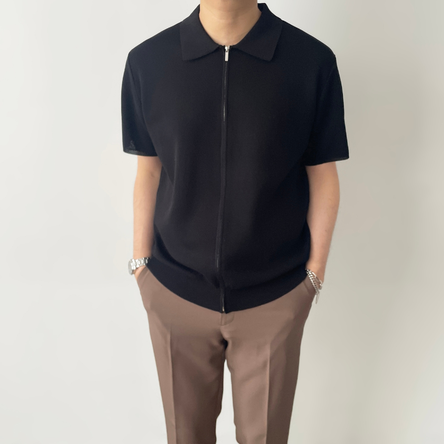 Lightweight Short Sleeve Zip-Up Collar Knit Summer Cardigan