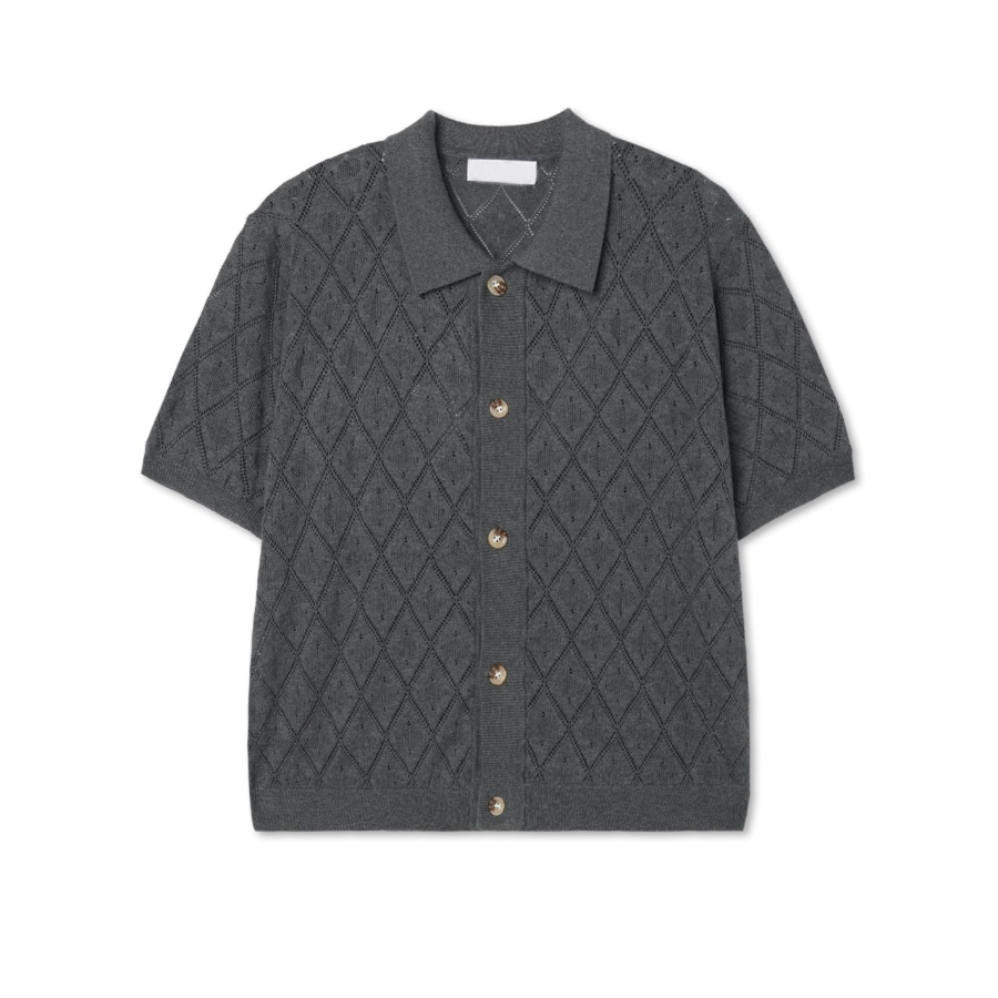 Argyle Punching Knit Short Sleeve Cardigan