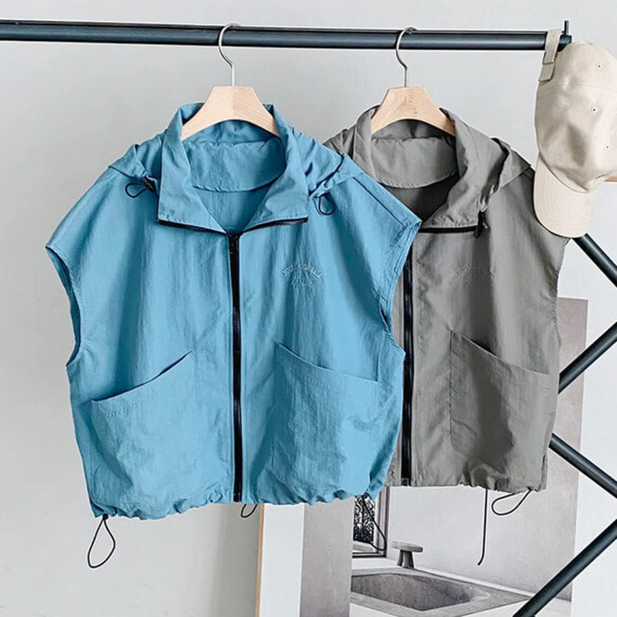 Nylon Summer Zip-Up Crop Vest