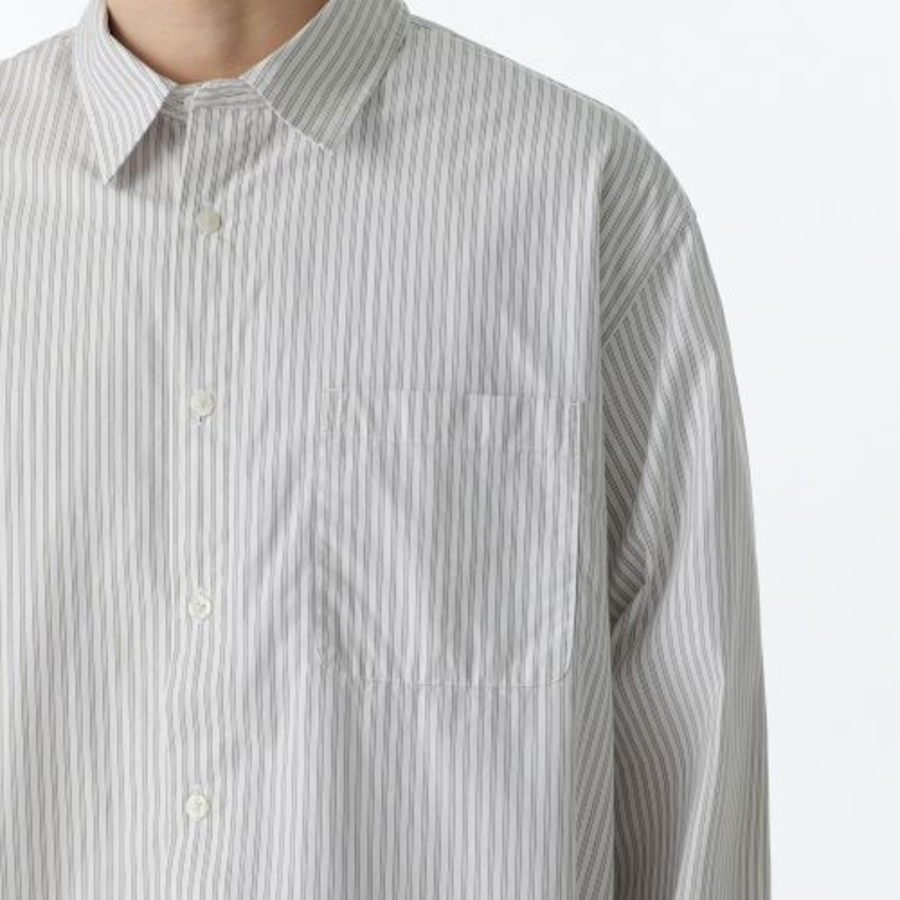 Relaxed Three-Pinstripe Poplin Shirt [Ivory]