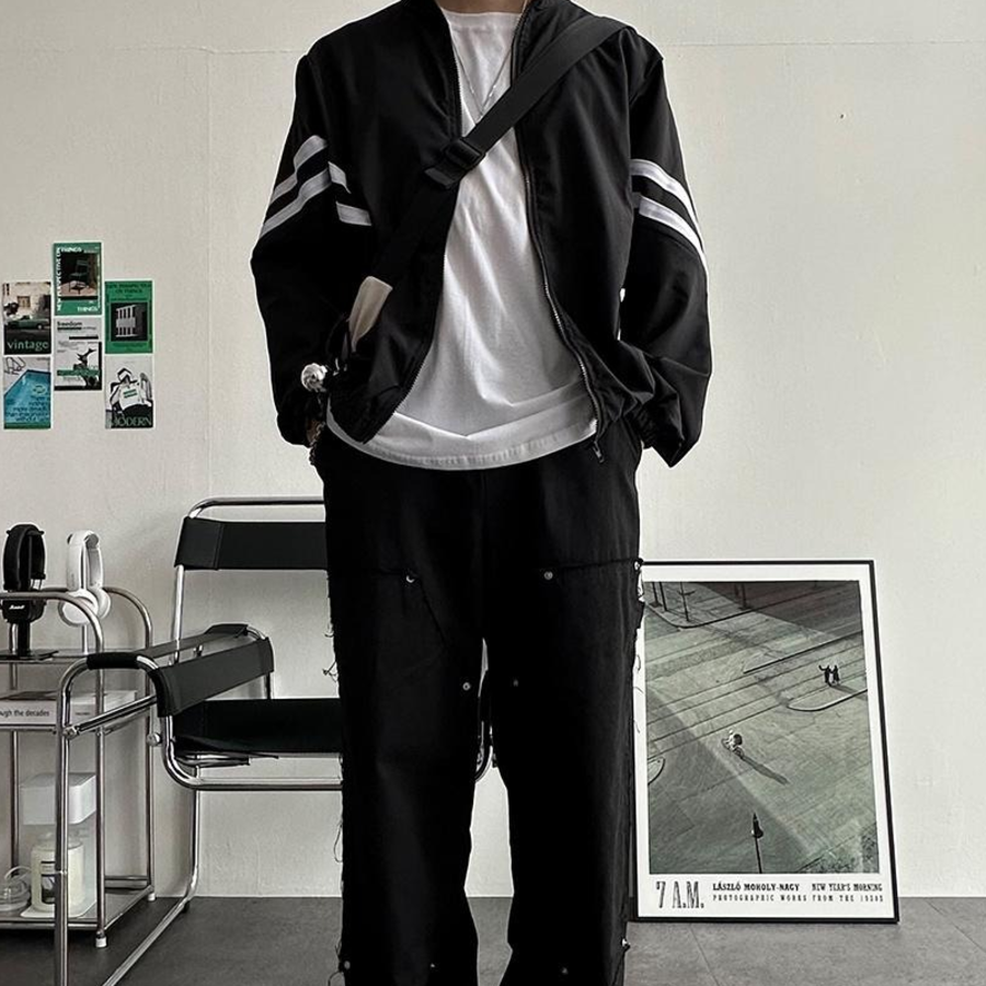 Unisex Double-Stripe Lightweight Anorak Zip-Up