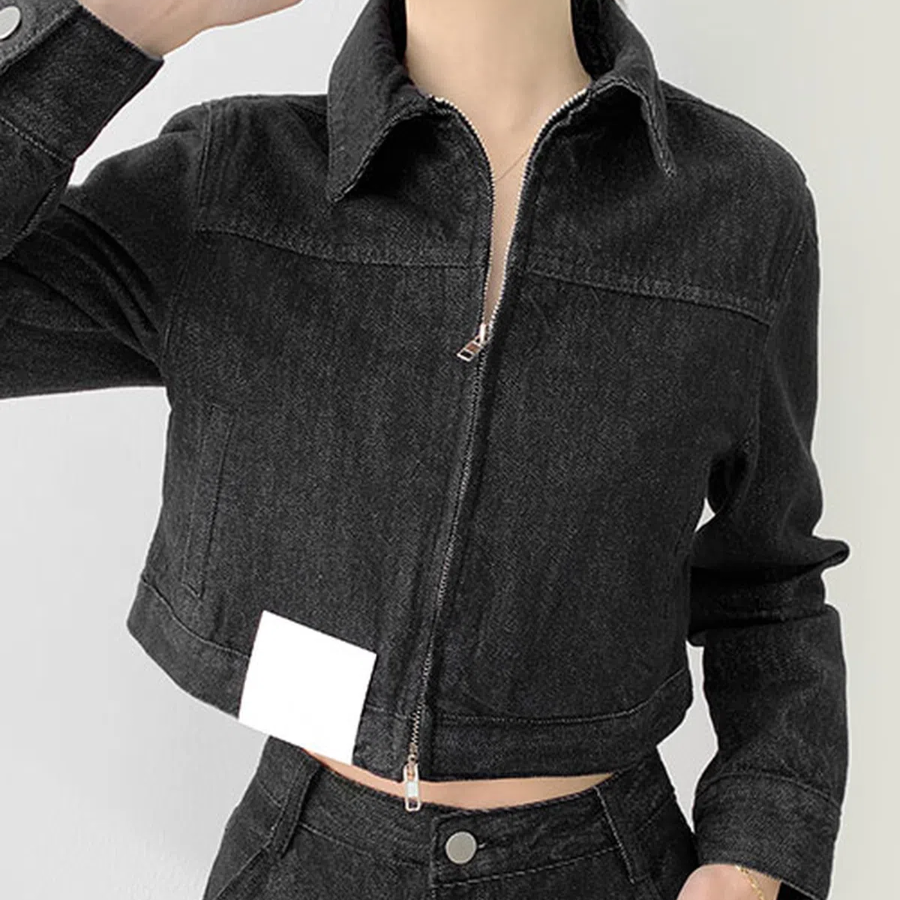 Non-Fade Raw Denim Crop Two-Way Jacket
