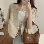 Showyou Linen One-Button Short-Sleeve Blazer