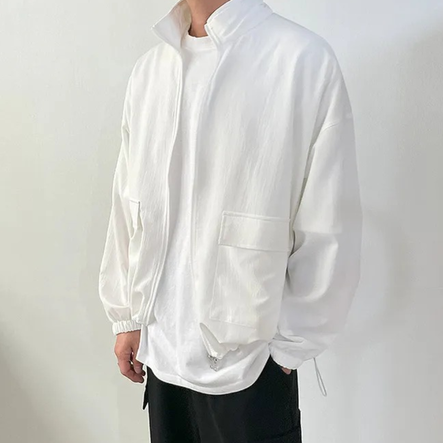 Simple Two-Way Pleated Windbreaker – Unisex Oversized Jacket