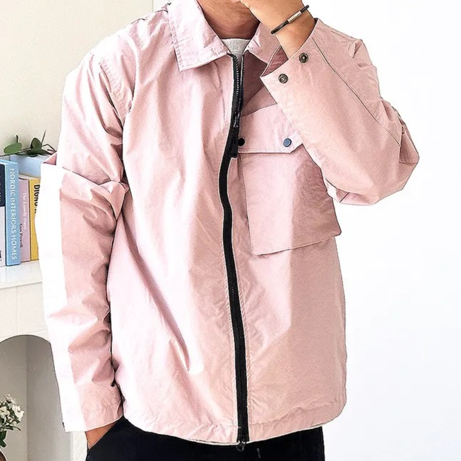 Men's Zip-Up Windbreaker Jacket – Collared Mid-Season Outerwear