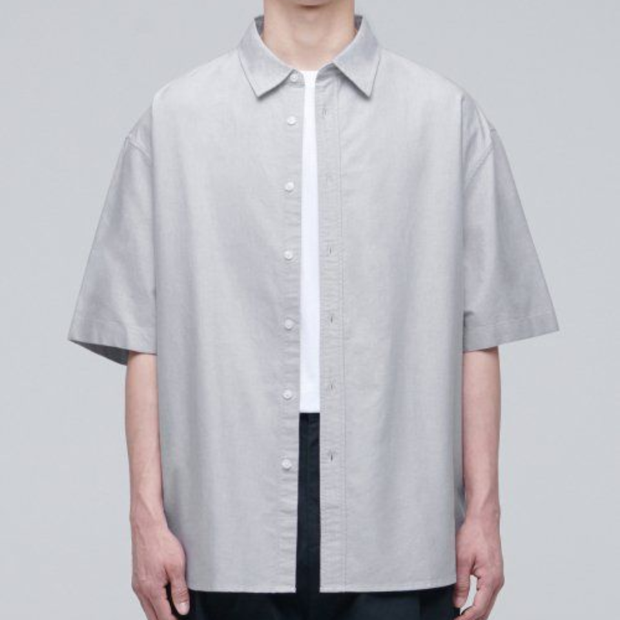 Oversized Oxford Short Sleeve Shirt [Gray]