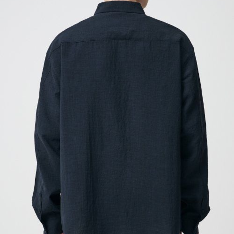 Relaxed Linen Like Shirt [Navy]