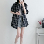 Unisex Oversized Vintage Check Balloon Long Sleeve Shirt